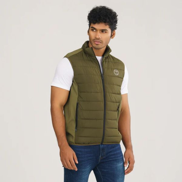 Men Sleeveless Olive Jacket one